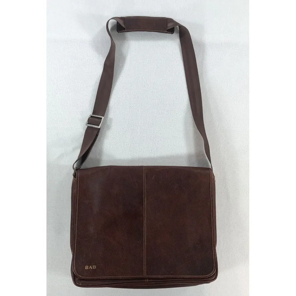 Leather Messenger Bag Executive Classico Shoulder Strap Brown Multi‎ Pocket